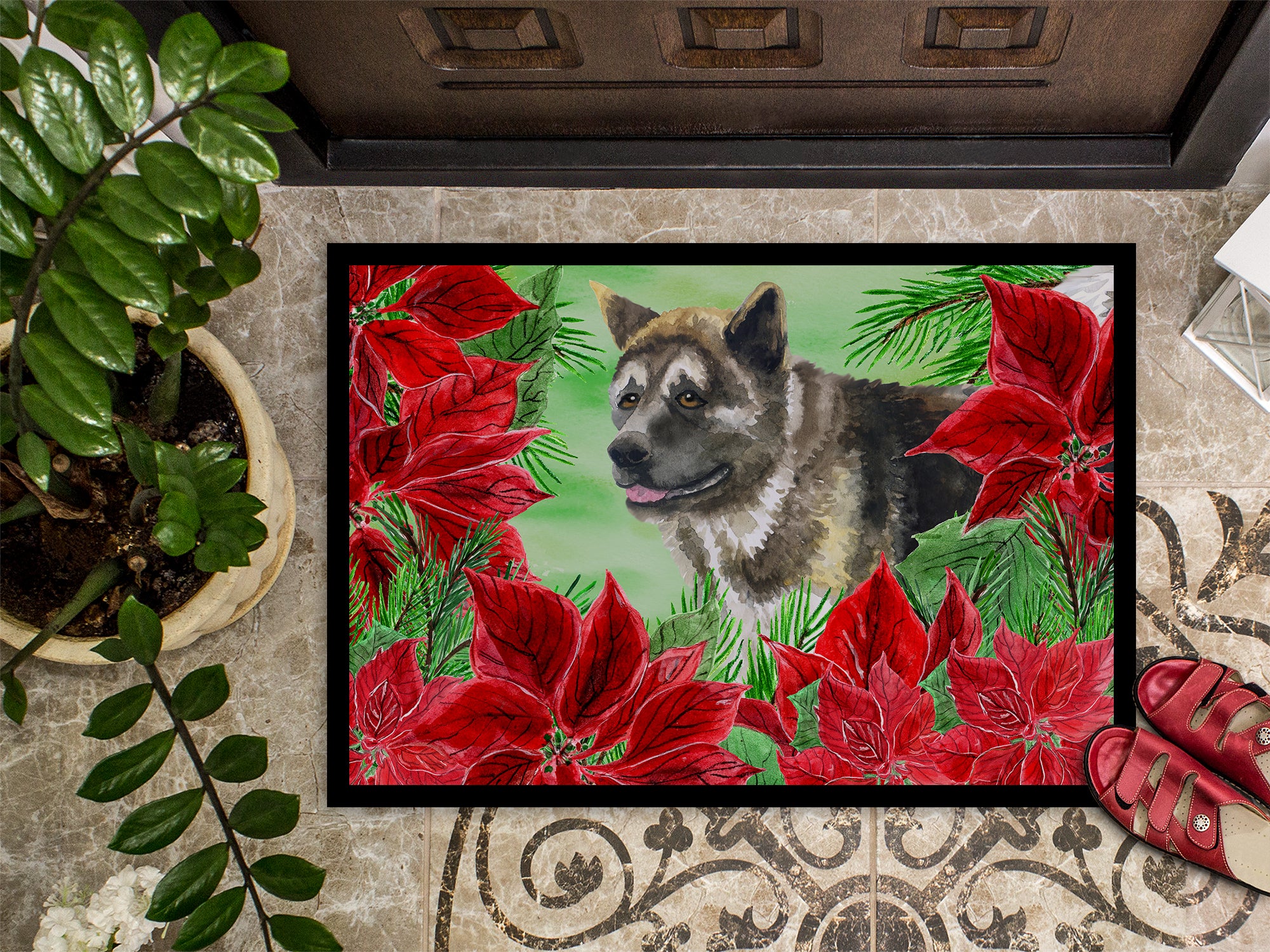 American Akita Poinsettas Indoor or Outdoor Mat 18x27 CK1317MAT - the-store.com