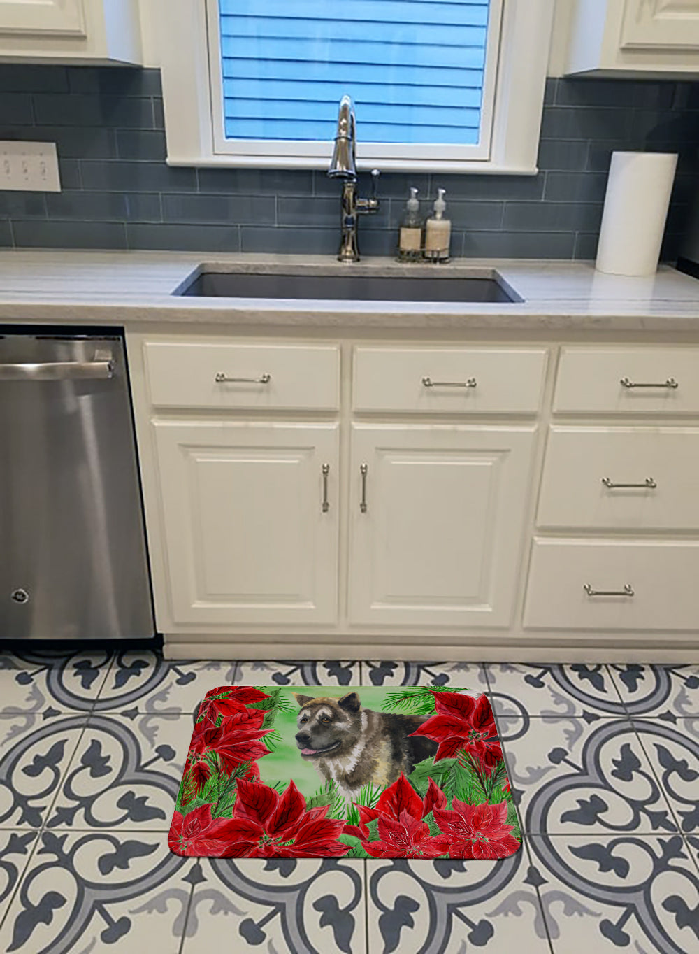 American Akita Poinsettas Machine Washable Memory Foam Mat CK1317RUG - the-store.com