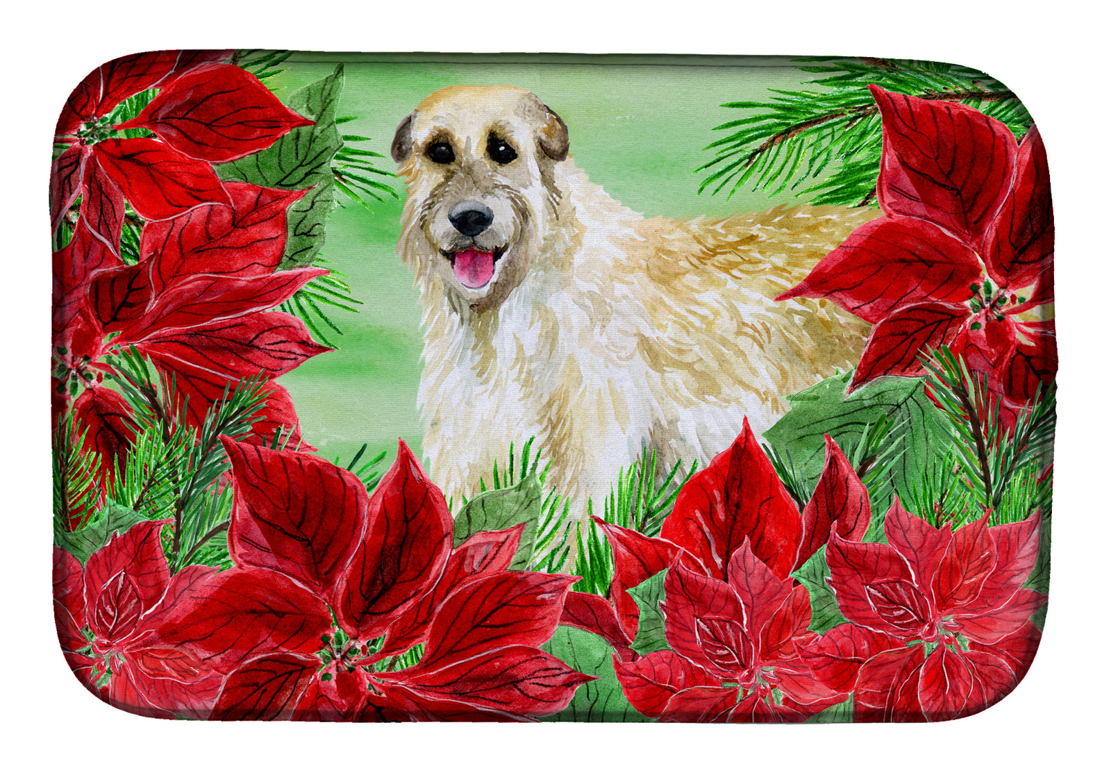 Irish Wolfhound Poinsettas Dish Drying Mat CK1318DDM  the-store.com.