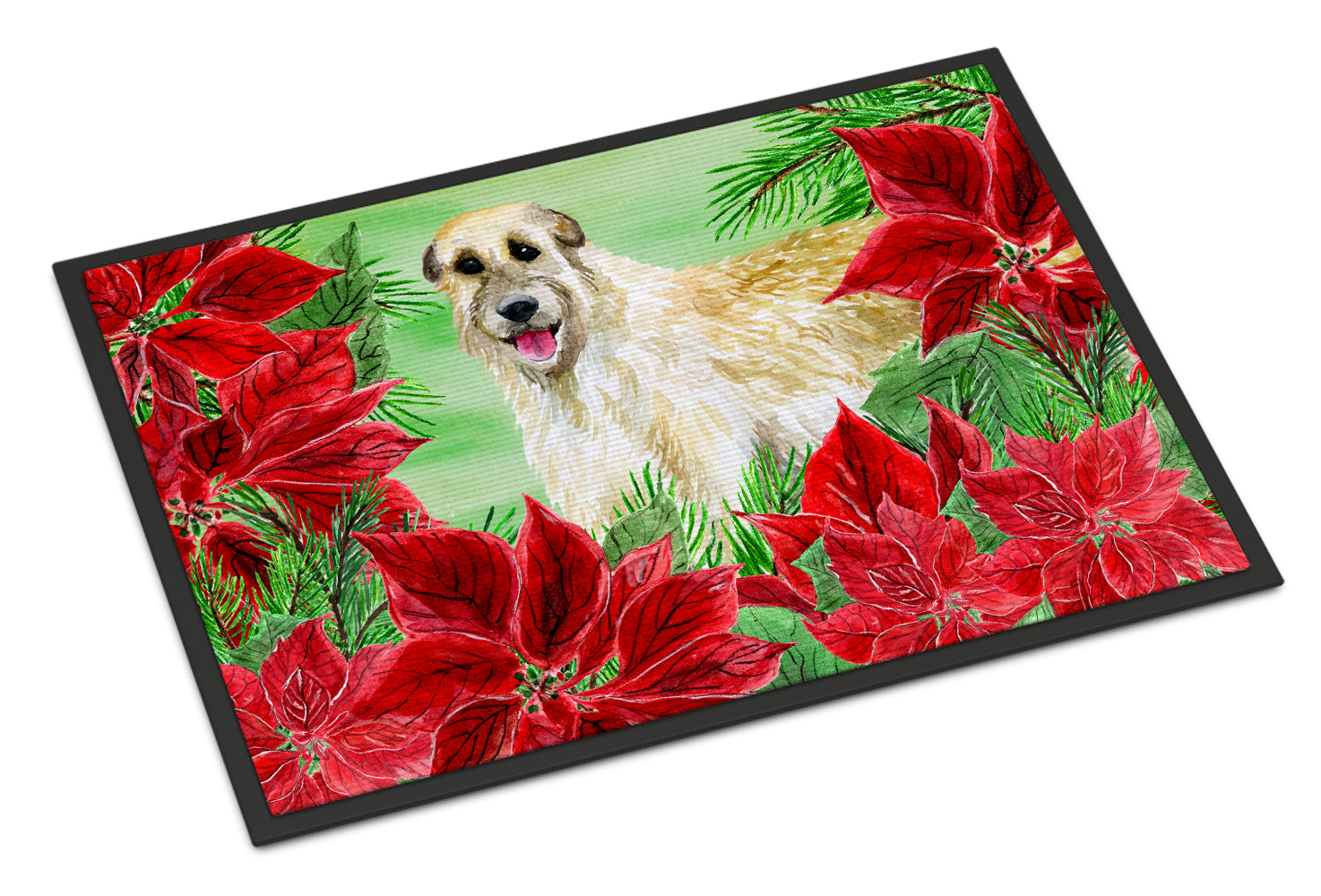 Irish Wolfhound Poinsettas Indoor or Outdoor Mat 18x27 CK1318MAT - the-store.com