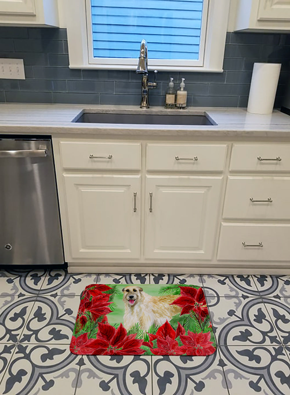 Irish Wolfhound Poinsettas Machine Washable Memory Foam Mat CK1318RUG - the-store.com