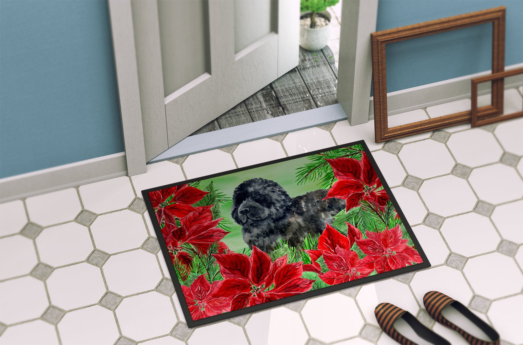 Newfoundland Poinsettas Indoor or Outdoor Mat 24x36 CK1319JMAT by Caroline's Treasures