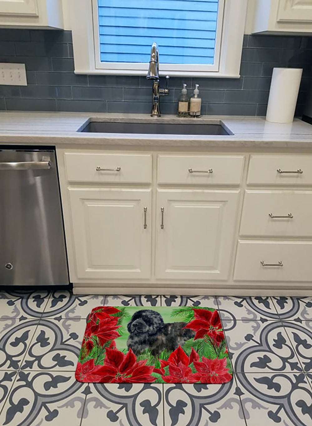 Newfoundland Poinsettas Machine Washable Memory Foam Mat CK1319RUG - the-store.com