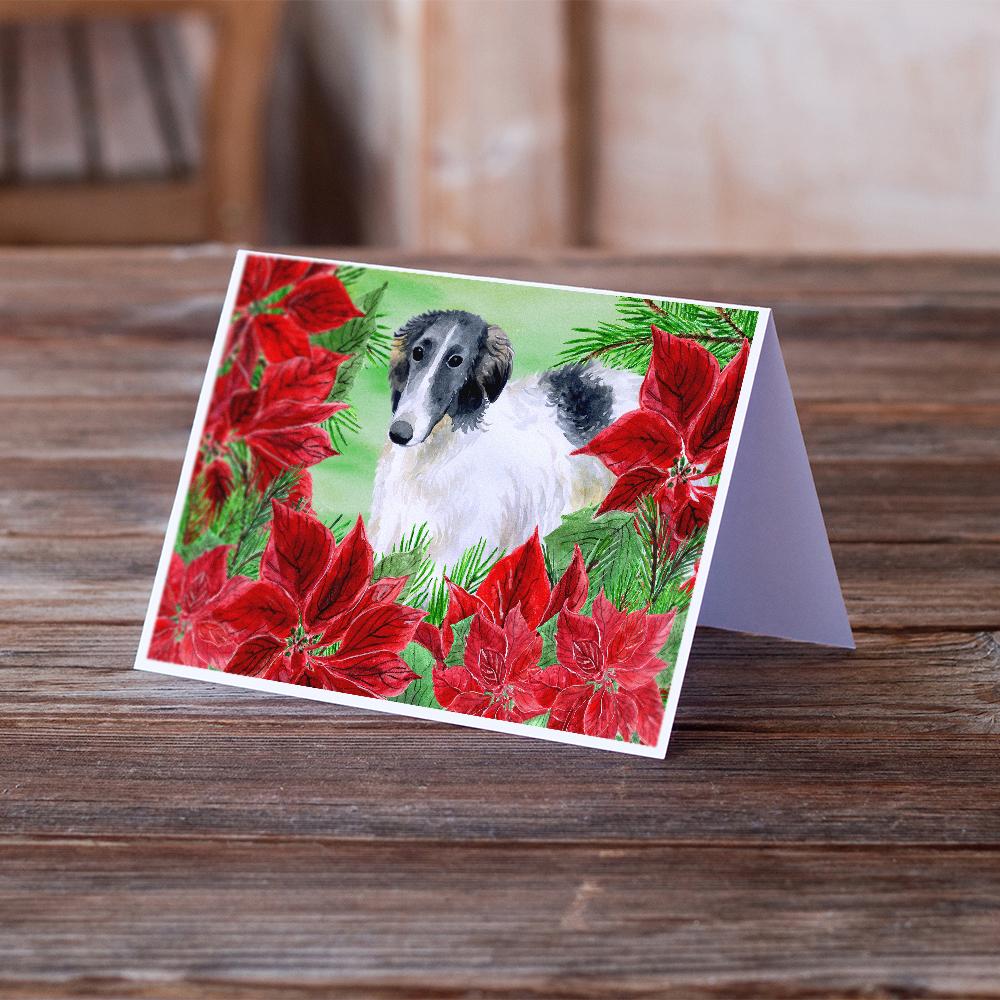 Borzoi Poinsettas Greeting Cards and Envelopes Pack of 8 - the-store.com