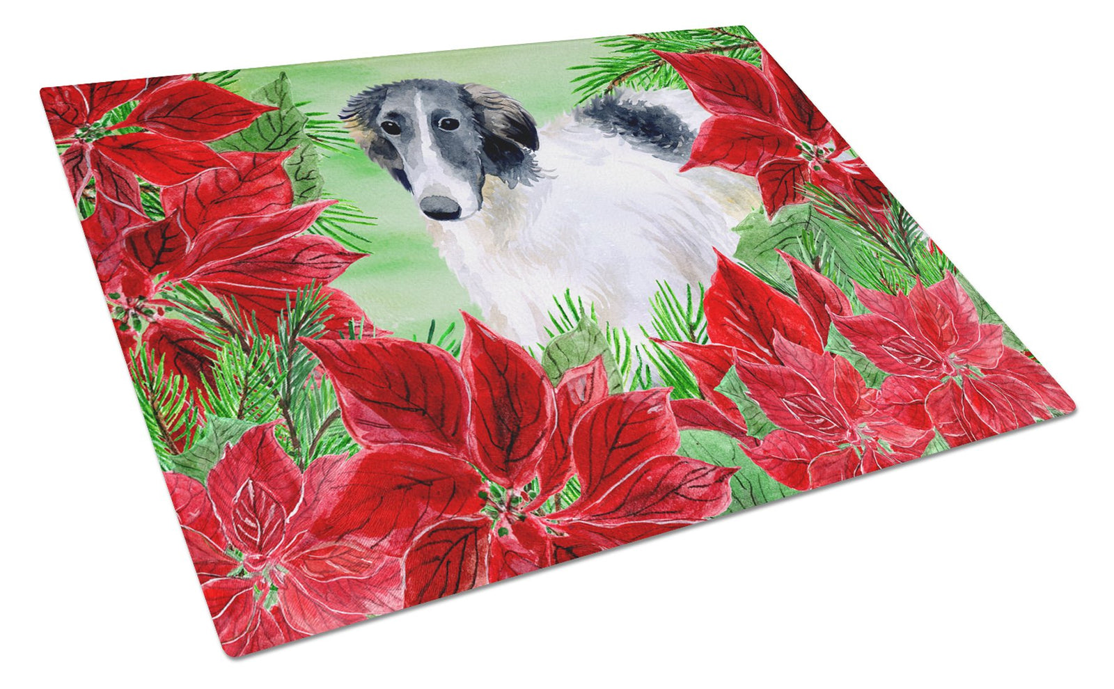 Borzoi Poinsettas Glass Cutting Board Large CK1320LCB by Caroline's Treasures