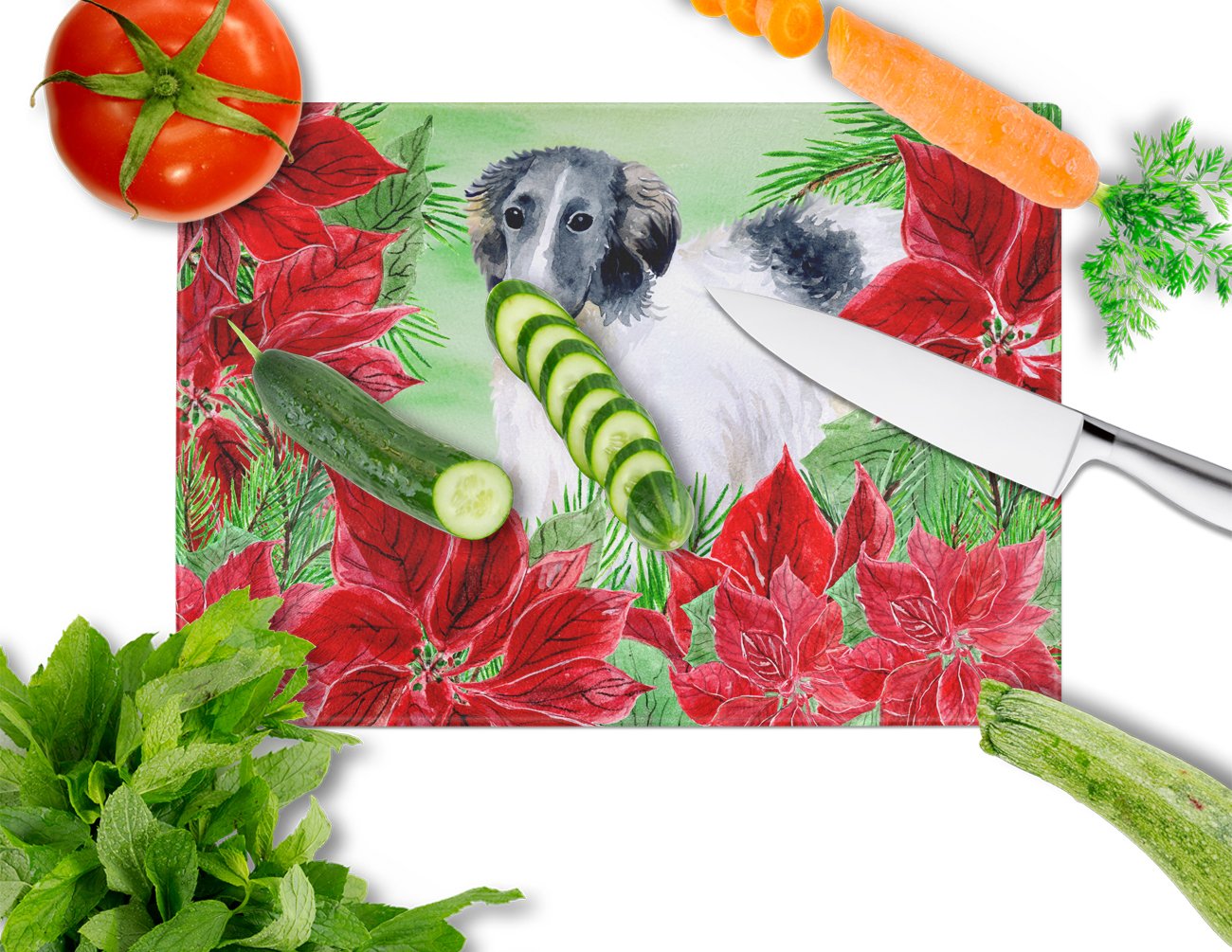 Borzoi Poinsettas Glass Cutting Board Large CK1320LCB by Caroline's Treasures