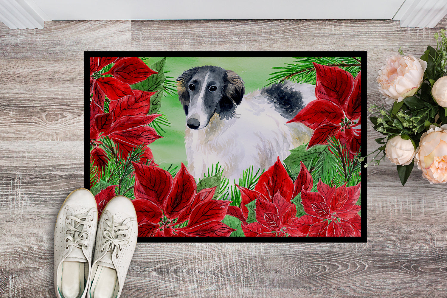 Borzoi Poinsettas Indoor or Outdoor Mat 18x27 CK1320MAT - the-store.com