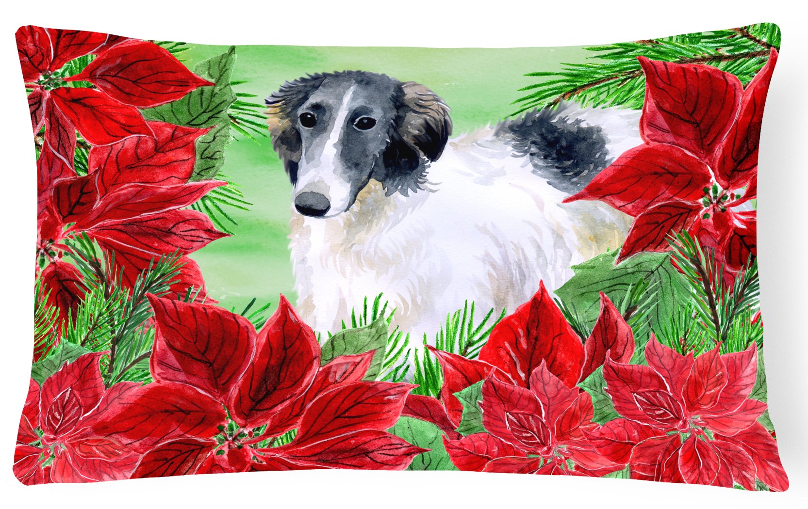 Borzoi Poinsettas Canvas Fabric Decorative Pillow CK1320PW1216 by Caroline's Treasures