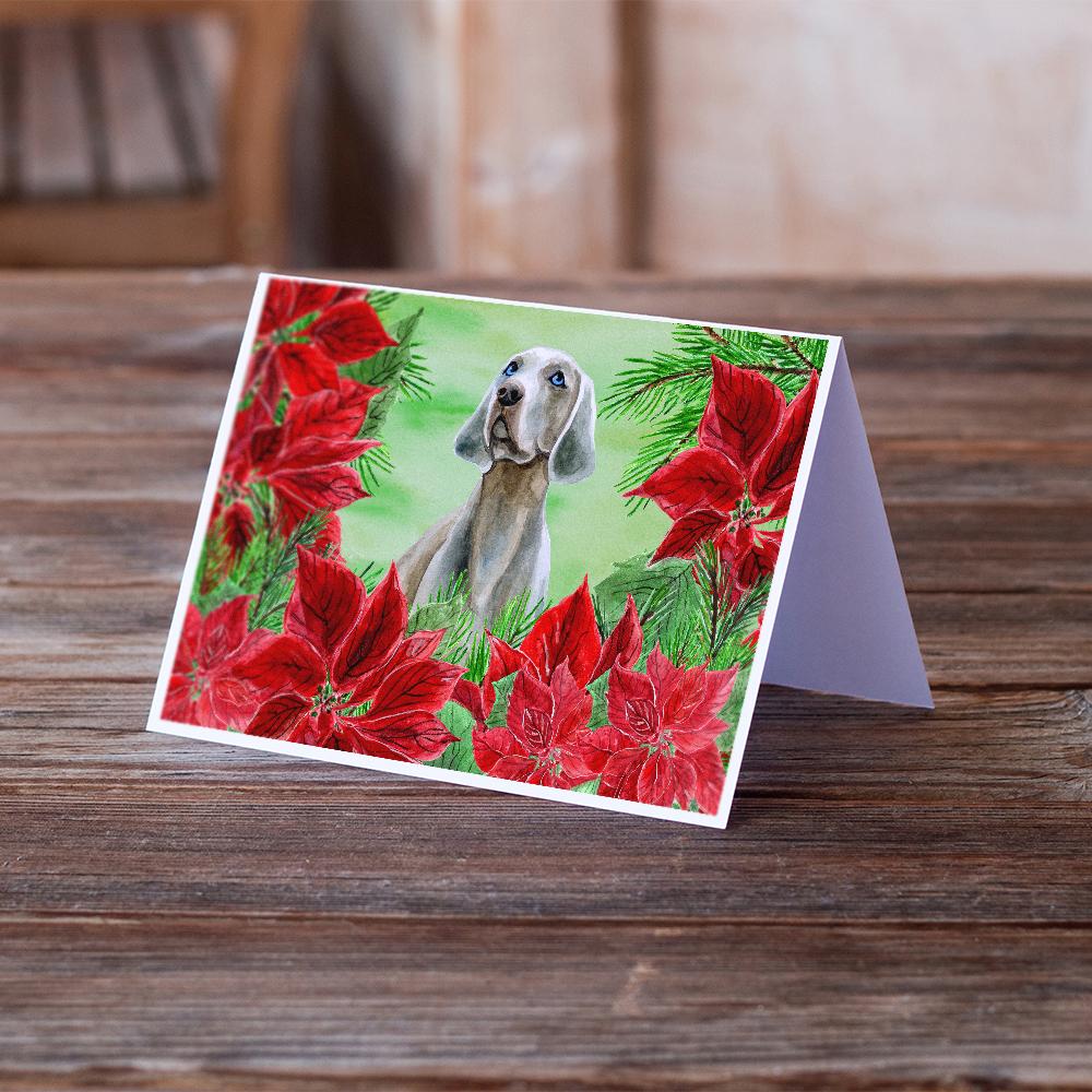 Weimaraner Poinsettas Greeting Cards and Envelopes Pack of 8 - the-store.com
