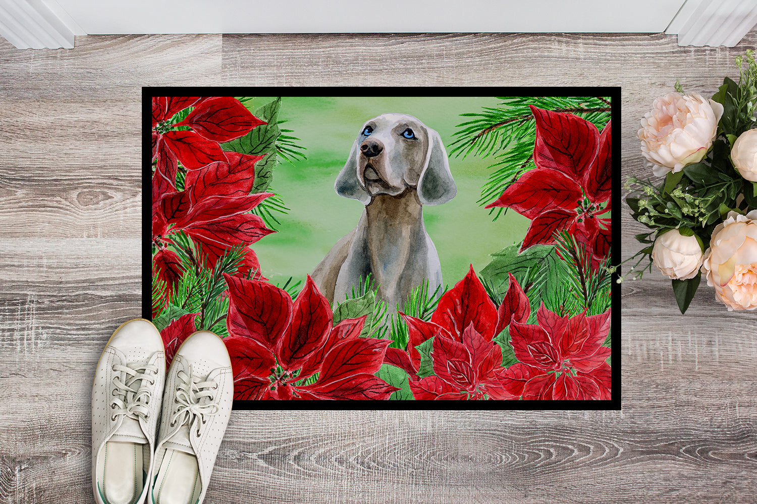 Weimaraner Poinsettas Indoor or Outdoor Mat 18x27 CK1322MAT - the-store.com