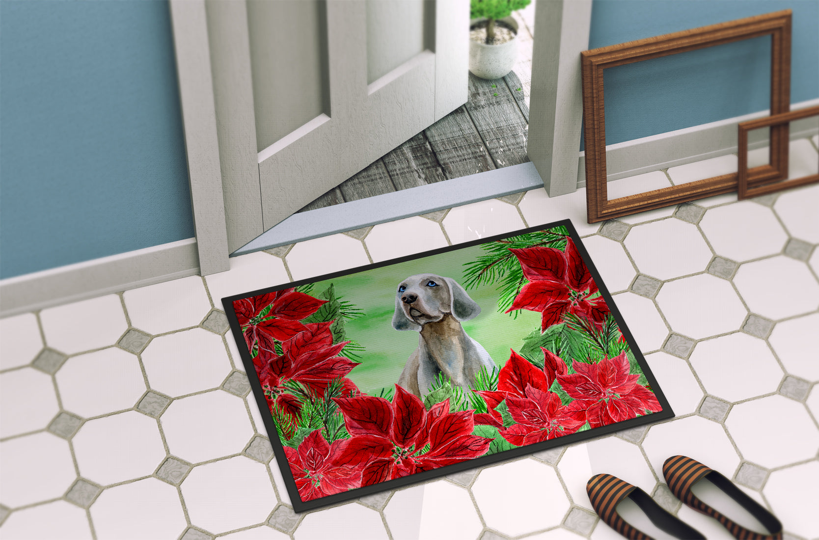 Weimaraner Poinsettas Indoor or Outdoor Mat 18x27 CK1322MAT - the-store.com