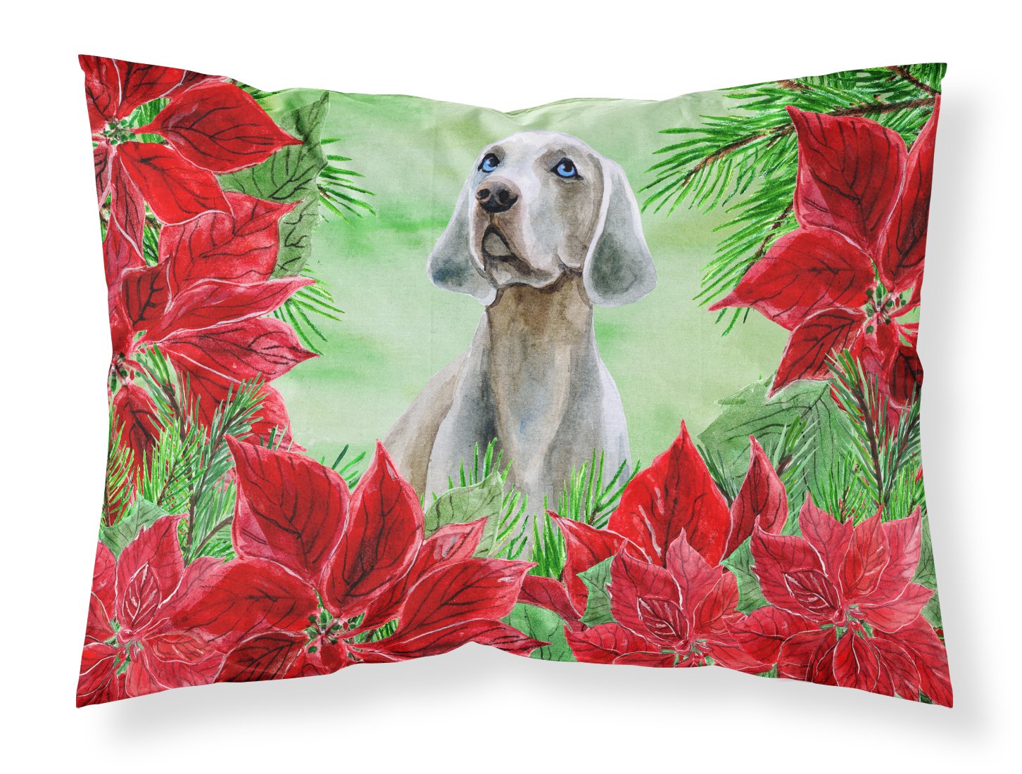 Weimaraner Poinsettas Fabric Standard Pillowcase CK1322PILLOWCASE by Caroline's Treasures