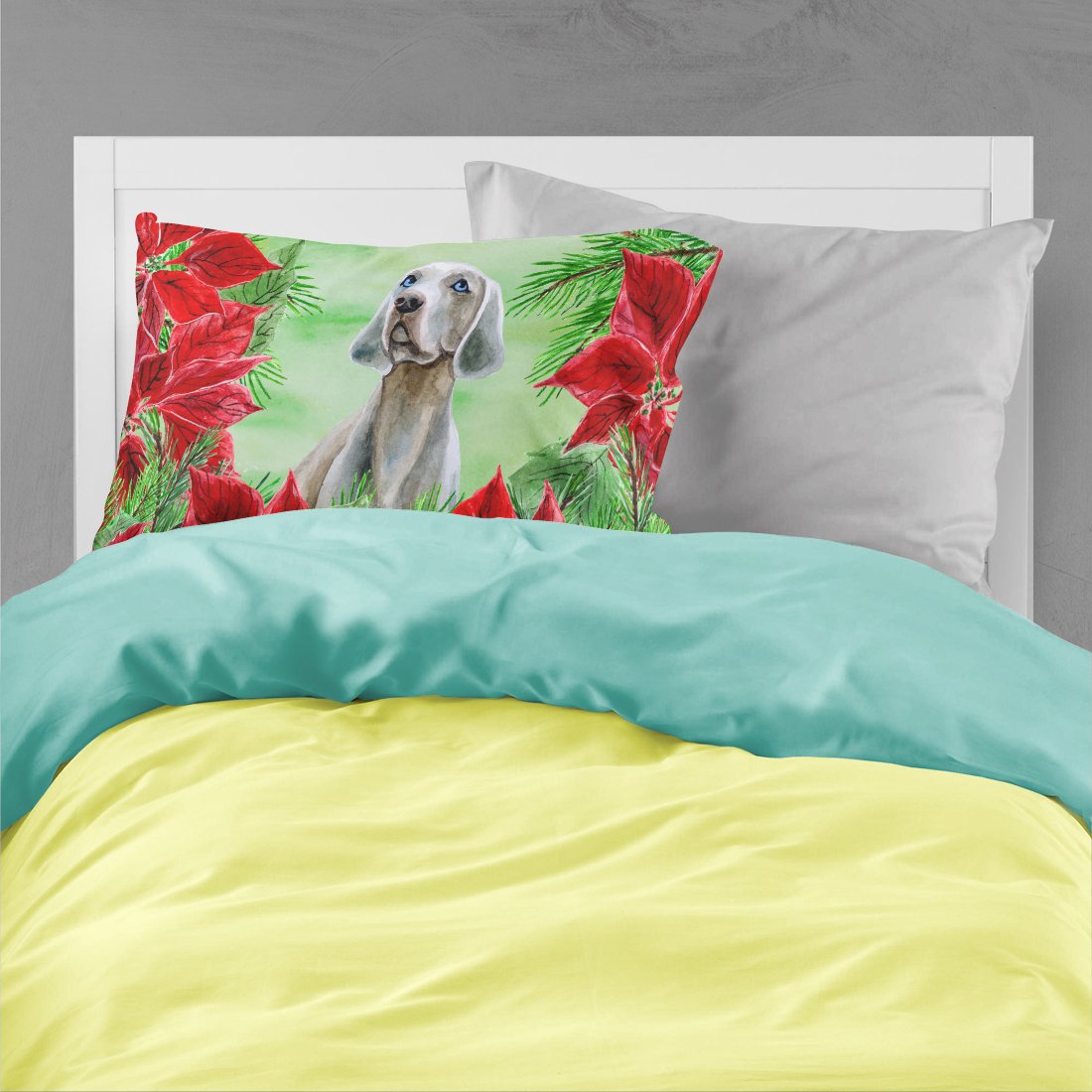 Weimaraner Poinsettas Fabric Standard Pillowcase CK1322PILLOWCASE by Caroline's Treasures