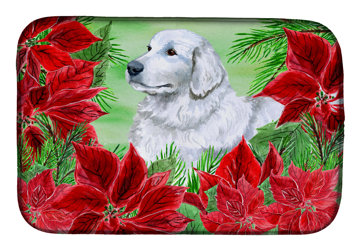 Maremma Sheepdog Poinsettas Dish Drying Mat CK1323DDM  the-store.com.