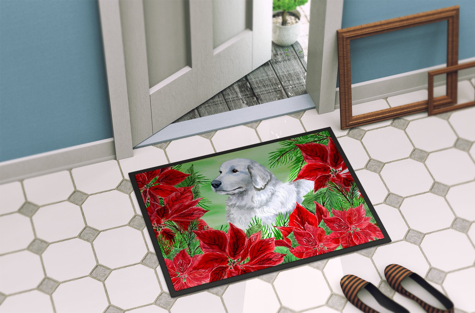 Maremma Sheepdog Poinsettas Indoor or Outdoor Mat 24x36 CK1323JMAT by Caroline's Treasures