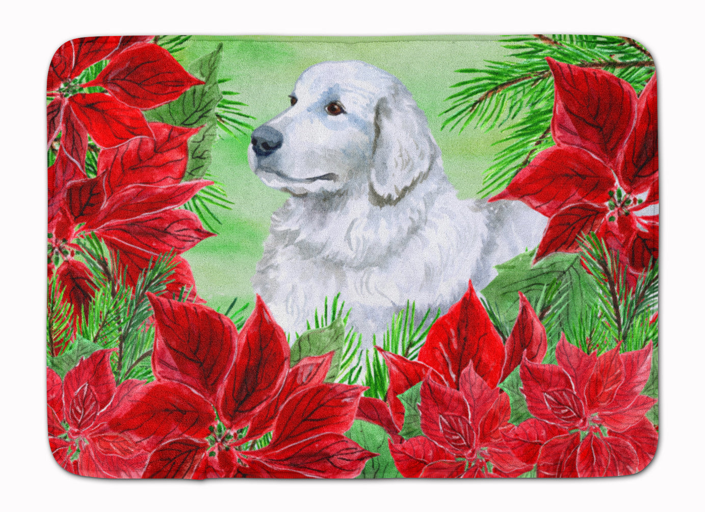 Maremma Sheepdog Poinsettas Machine Washable Memory Foam Mat CK1323RUG - the-store.com