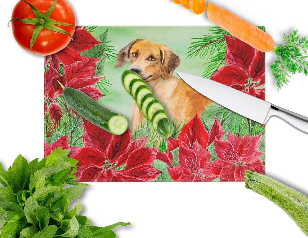 Rhodesian Ridgeback Poinsettas Glass Cutting Board Large CK1324LCB by Caroline's Treasures