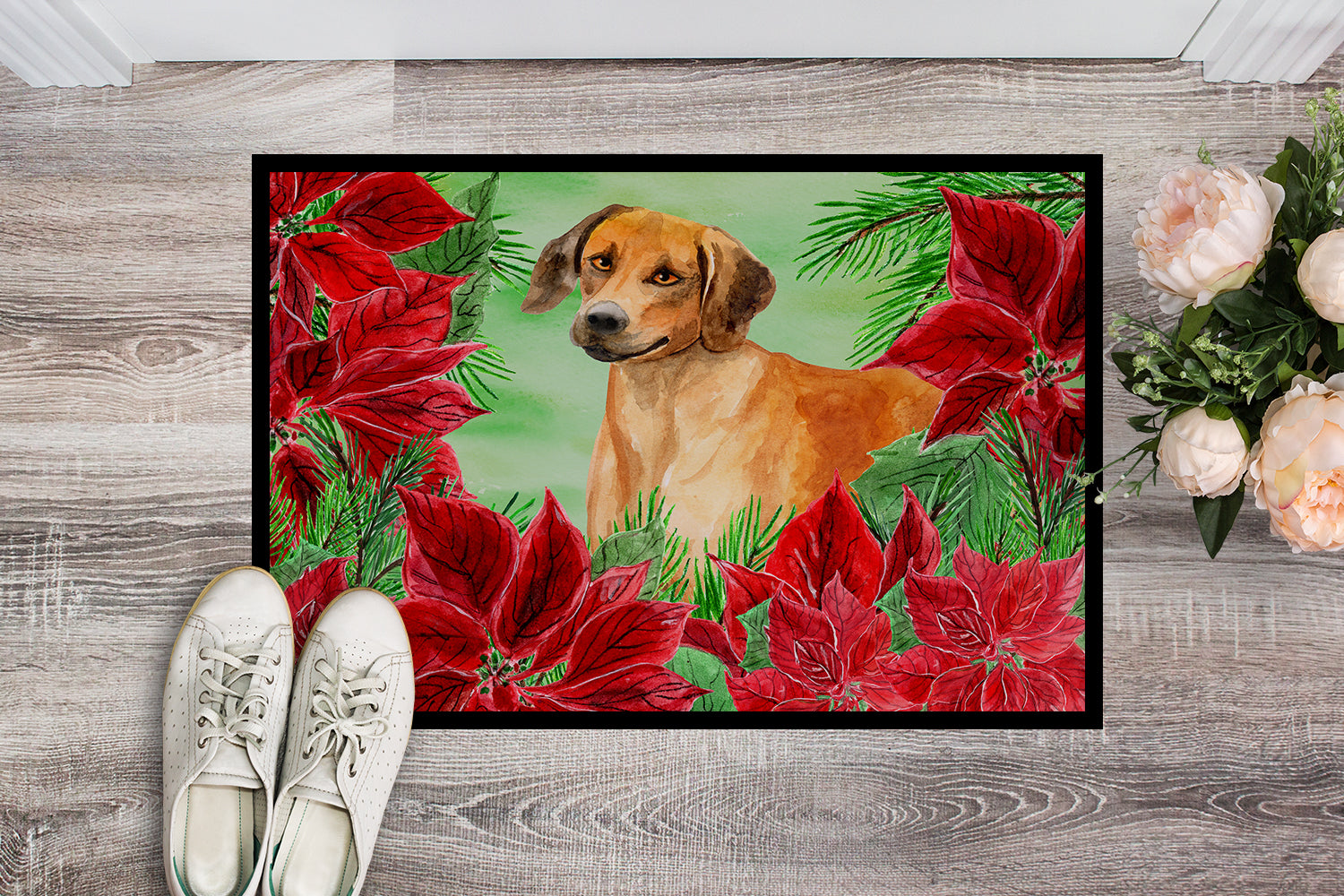 Rhodesian Ridgeback Poinsettas Indoor or Outdoor Mat 18x27 CK1324MAT - the-store.com