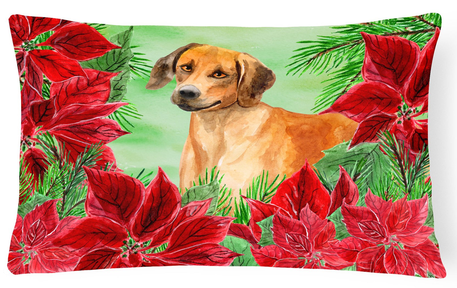 Rhodesian Ridgeback Poinsettas Canvas Fabric Decorative Pillow CK1324PW1216 by Caroline's Treasures