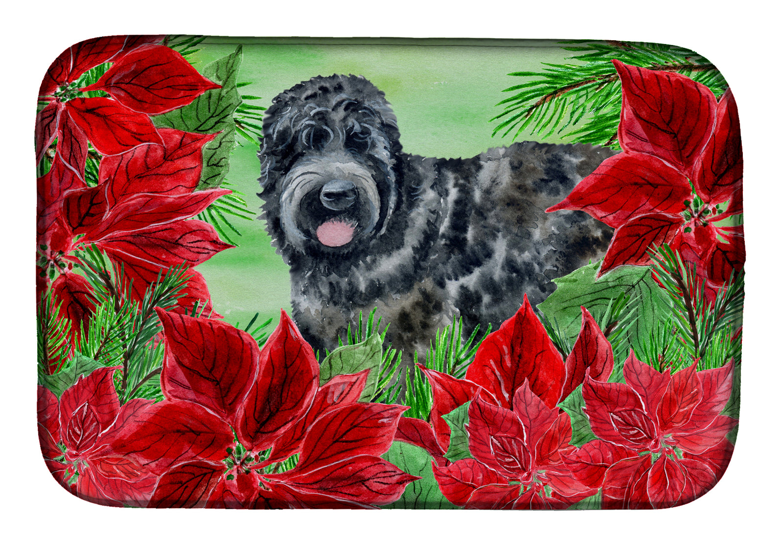 Black Russian Terrier Poinsettas Dish Drying Mat CK1325DDM  the-store.com.