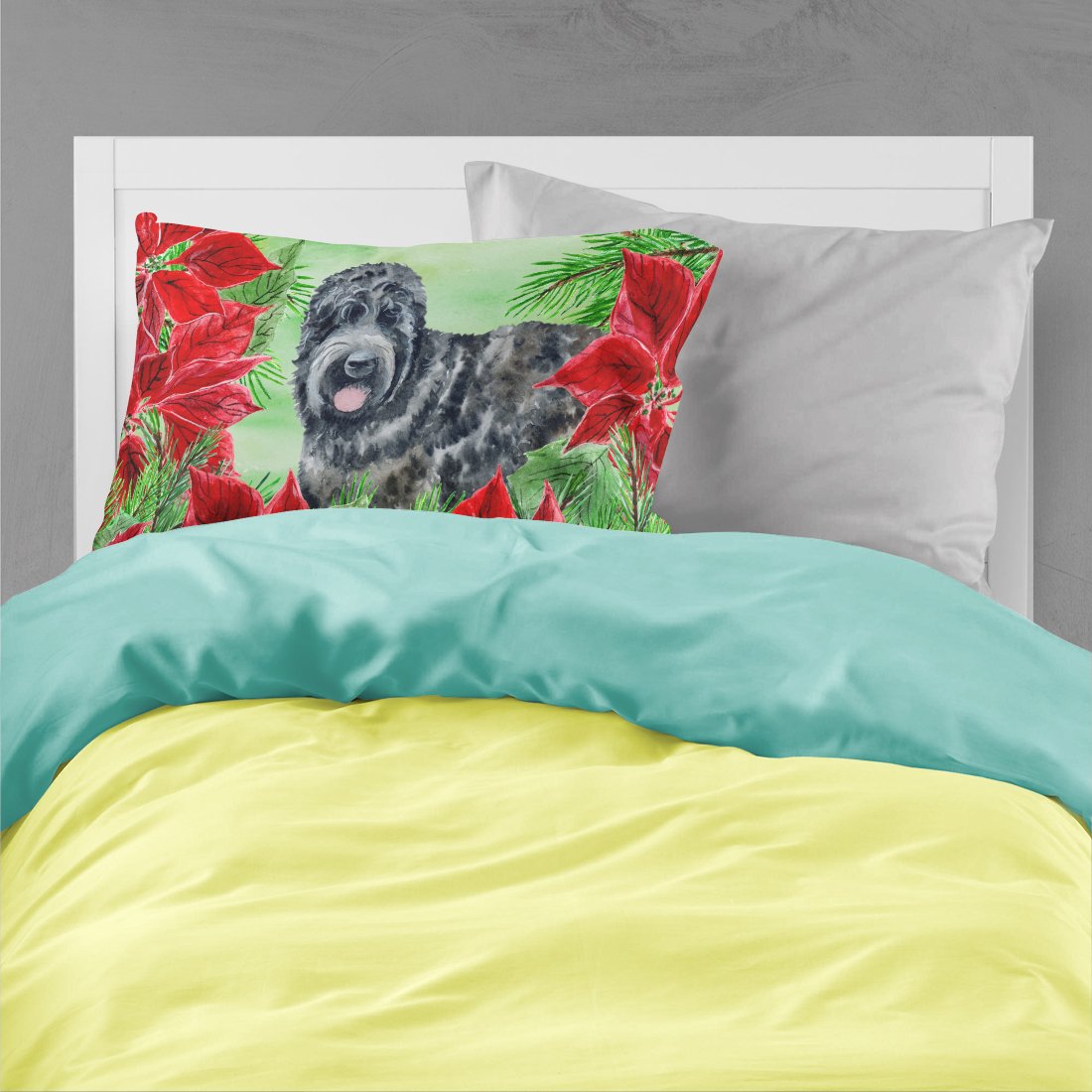 Black Russian Terrier Poinsettas Fabric Standard Pillowcase CK1325PILLOWCASE by Caroline's Treasures