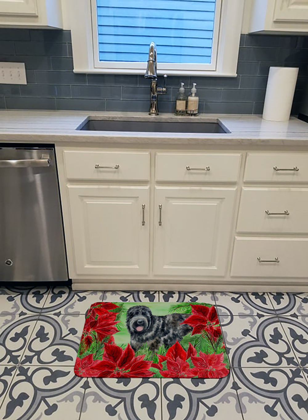 Black Russian Terrier Poinsettas Machine Washable Memory Foam Mat CK1325RUG - the-store.com