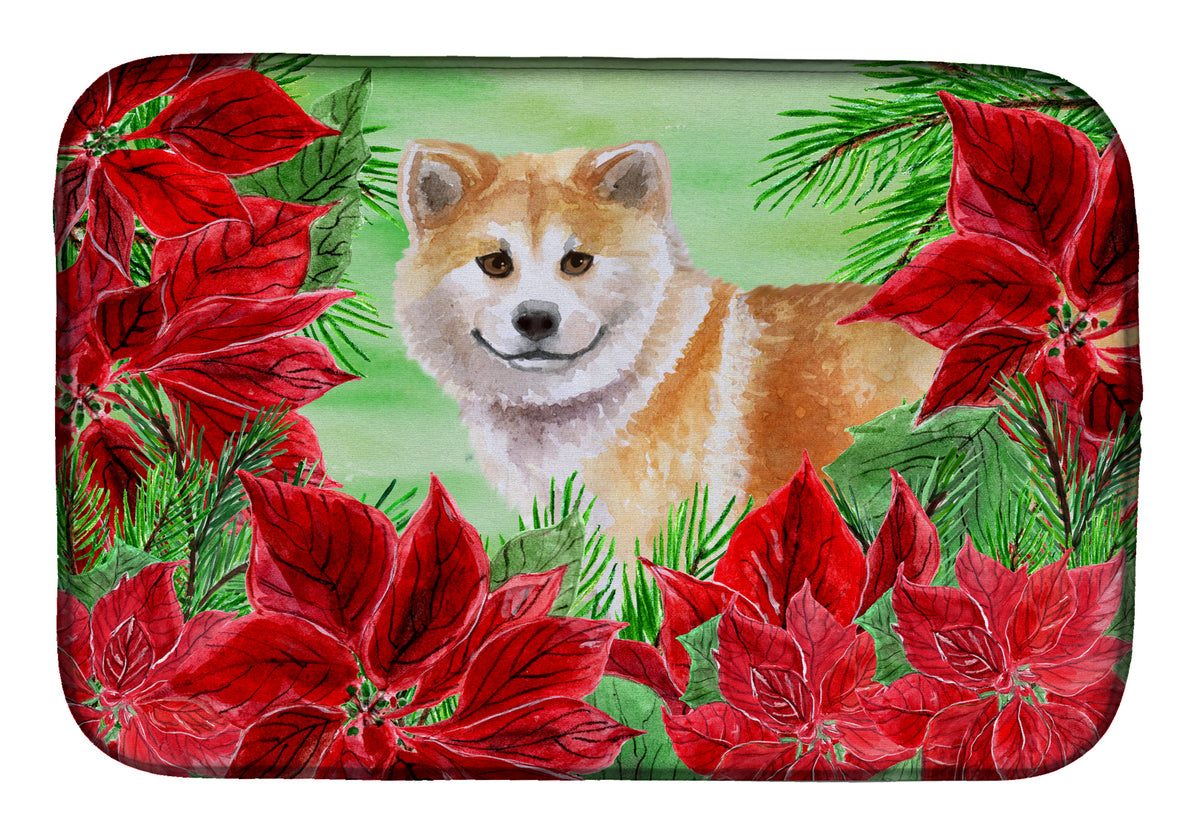 Shiba Inu Poinsettas Dish Drying Mat CK1326DDM  the-store.com.