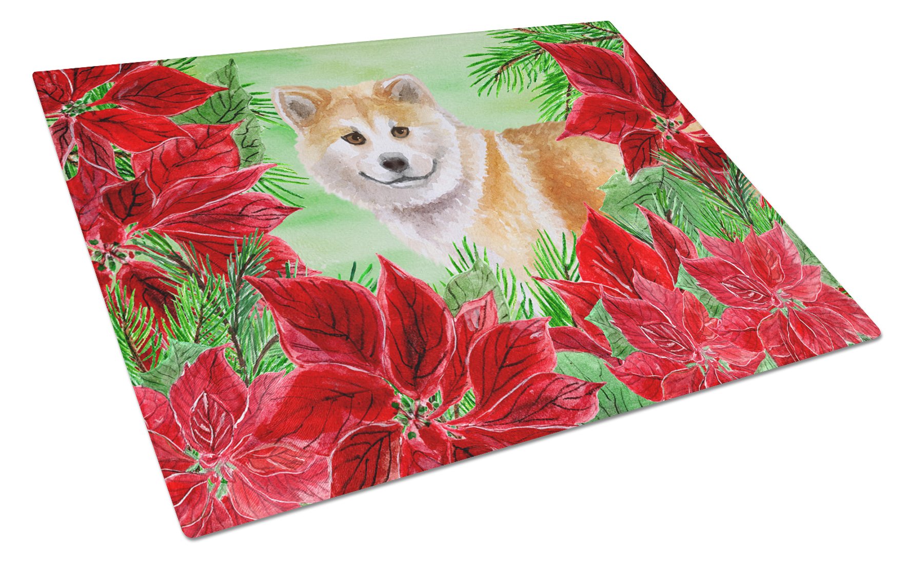 Shiba Inu Poinsettas Glass Cutting Board Large CK1326LCB by Caroline's Treasures