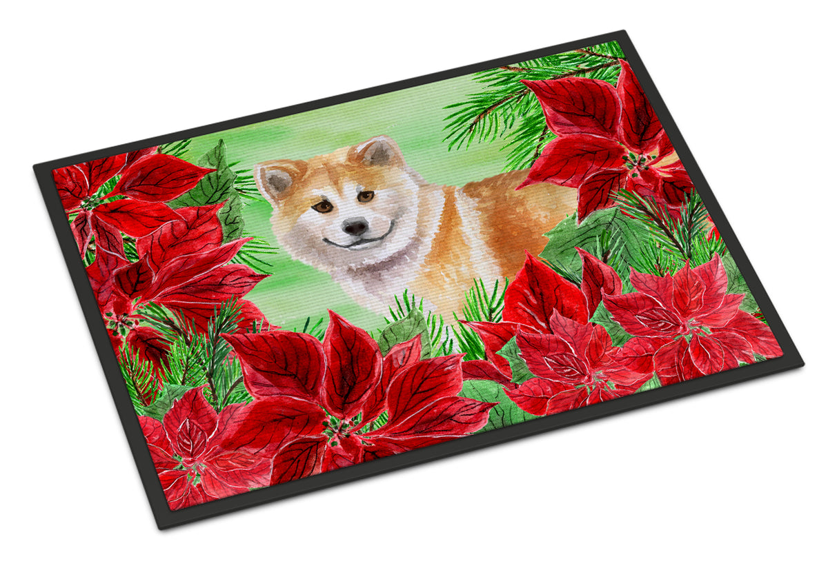 Shiba Inu Poinsettas Indoor or Outdoor Mat 18x27 CK1326MAT - the-store.com