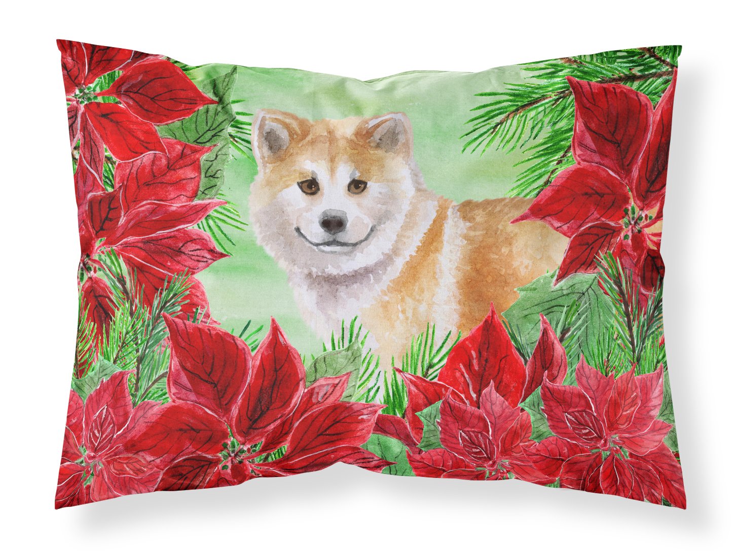 Shiba Inu Poinsettas Fabric Standard Pillowcase CK1326PILLOWCASE by Caroline's Treasures