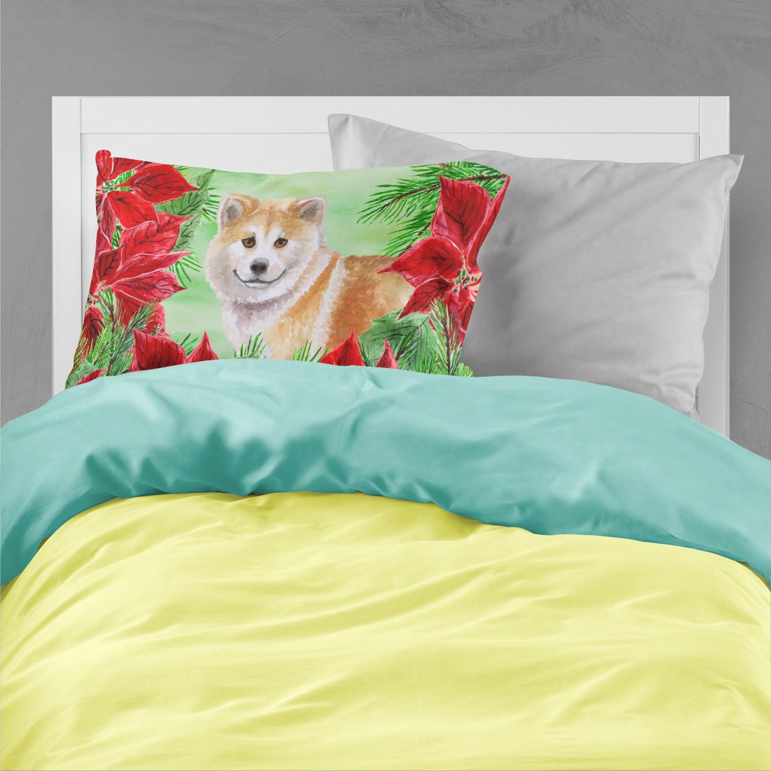 Shiba Inu Poinsettas Fabric Standard Pillowcase CK1326PILLOWCASE by Caroline's Treasures