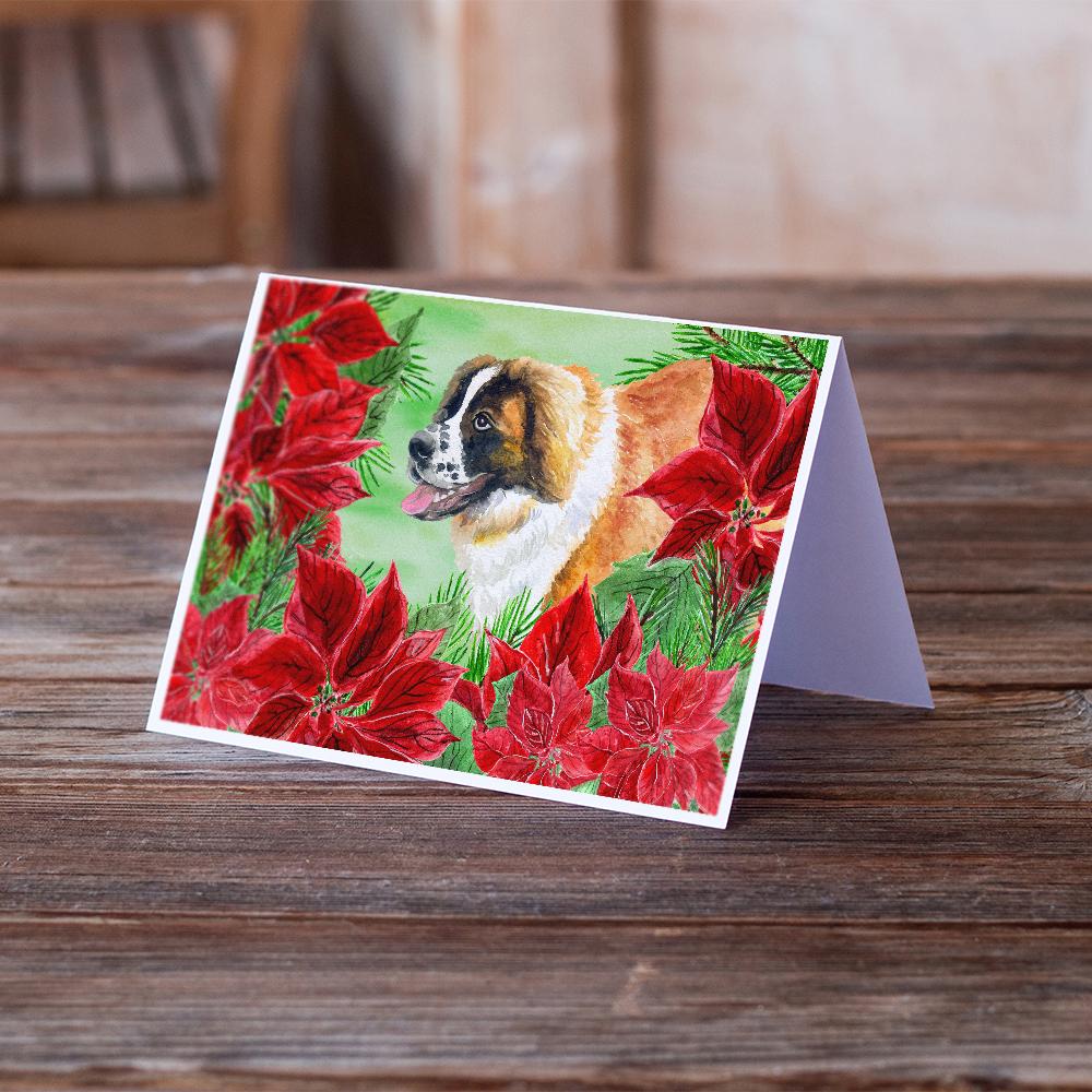 Buy this Saint Bernard Poinsettas Greeting Cards and Envelopes Pack of 8