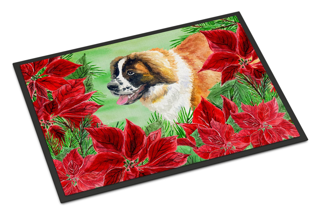 Saint Bernard Poinsettas Indoor or Outdoor Mat 24x36 CK1327JMAT by Caroline&#39;s Treasures