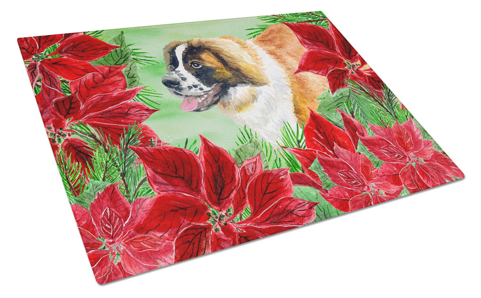 Saint Bernard Poinsettas Glass Cutting Board Large CK1327LCB by Caroline's Treasures