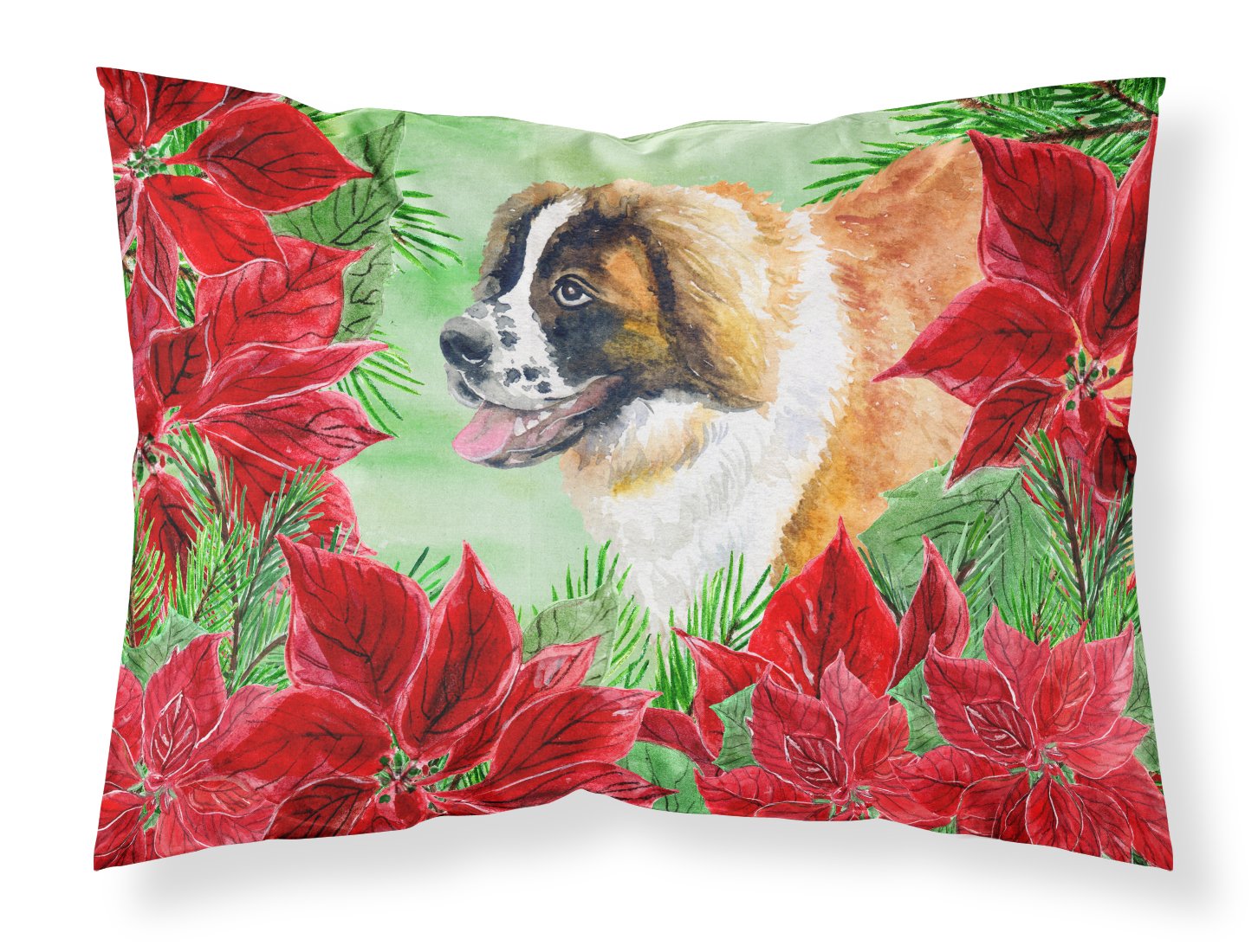 Saint Bernard Poinsettas Fabric Standard Pillowcase CK1327PILLOWCASE by Caroline's Treasures