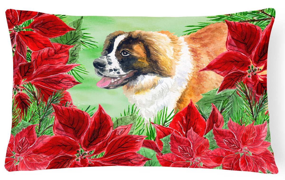 Saint Bernard Poinsettas Canvas Fabric Decorative Pillow CK1327PW1216 by Caroline&#39;s Treasures