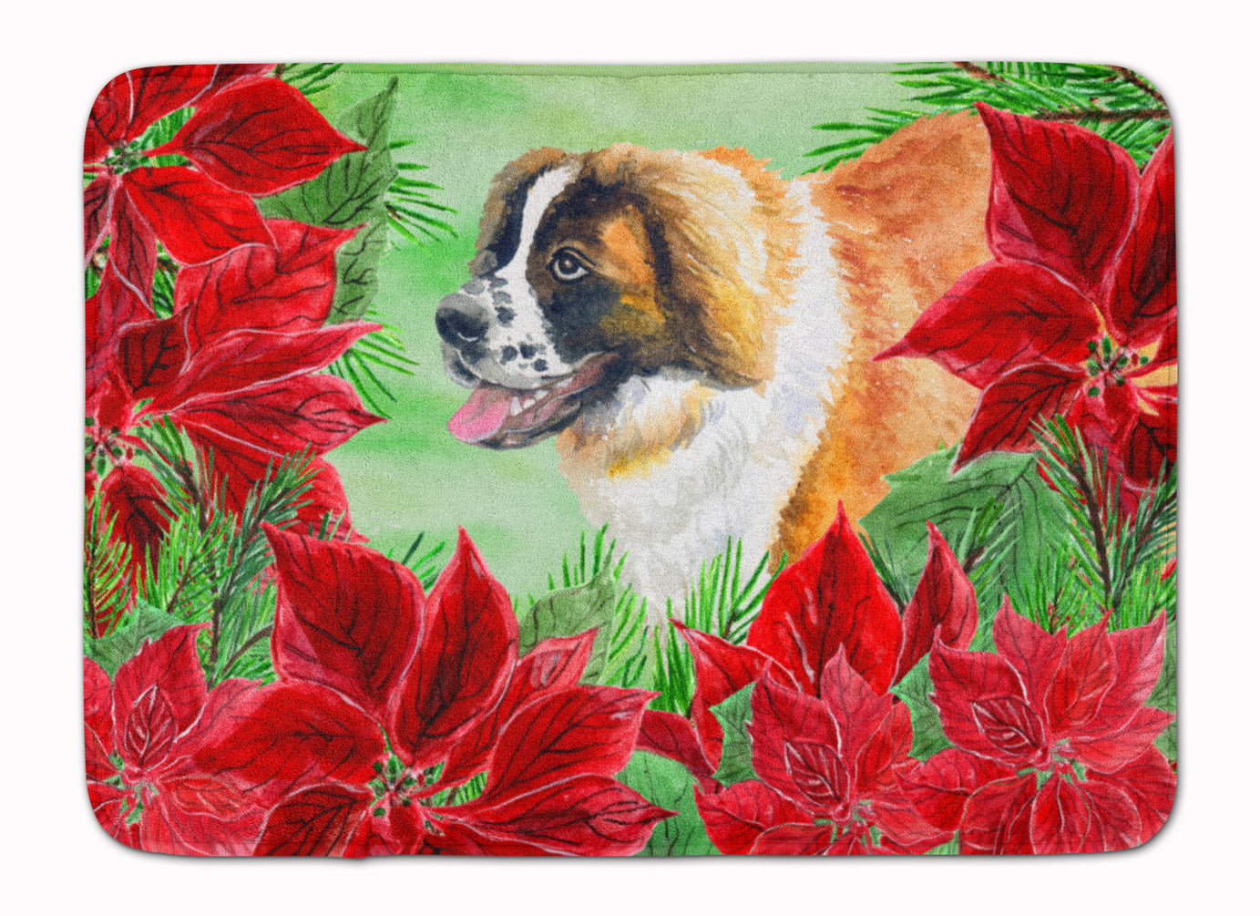 Saint Bernard Poinsettas Machine Washable Memory Foam Mat CK1327RUG - the-store.com