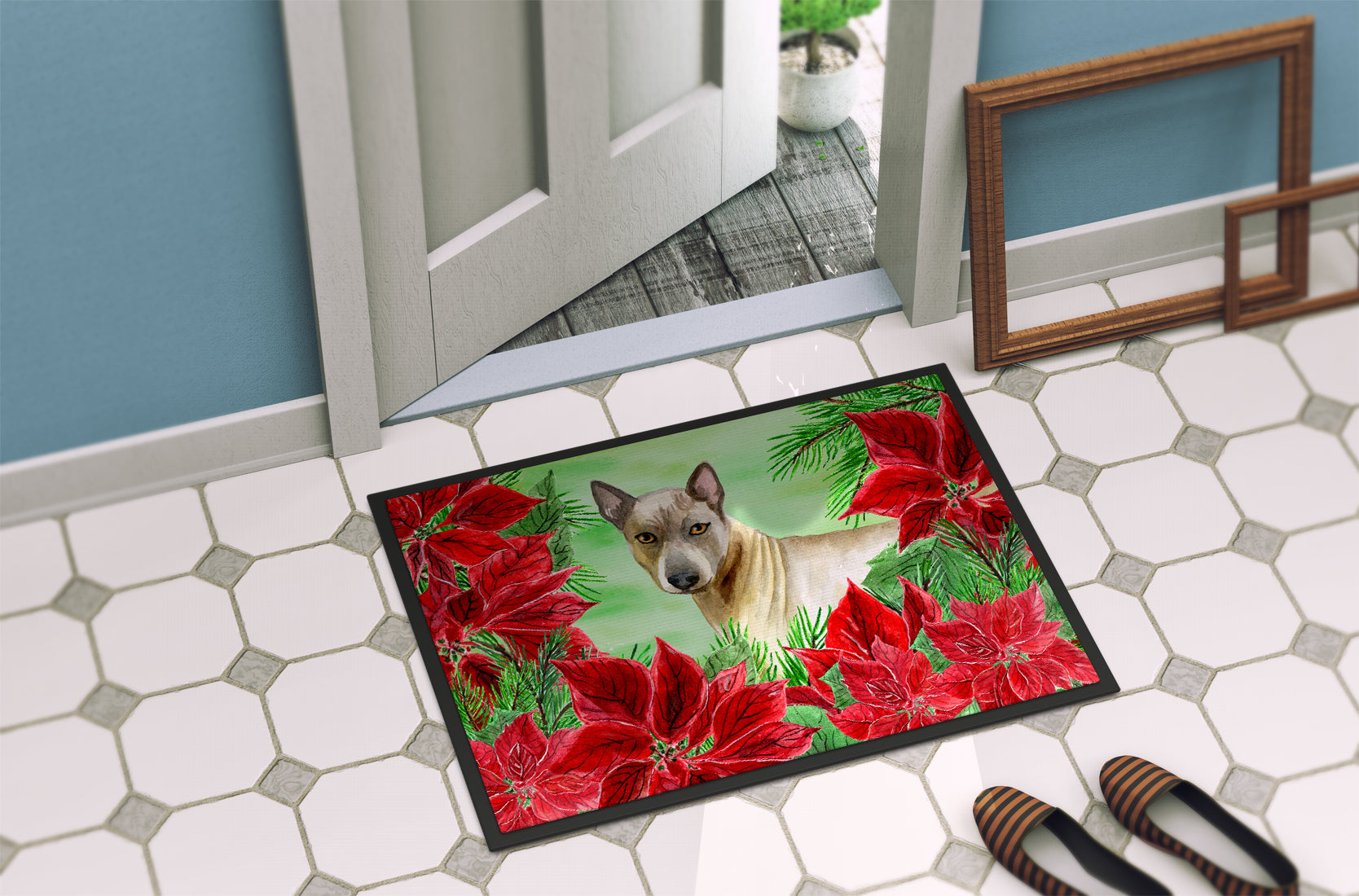 Thai Ridgeback Poinsettas Indoor or Outdoor Mat 18x27 CK1328MAT - the-store.com