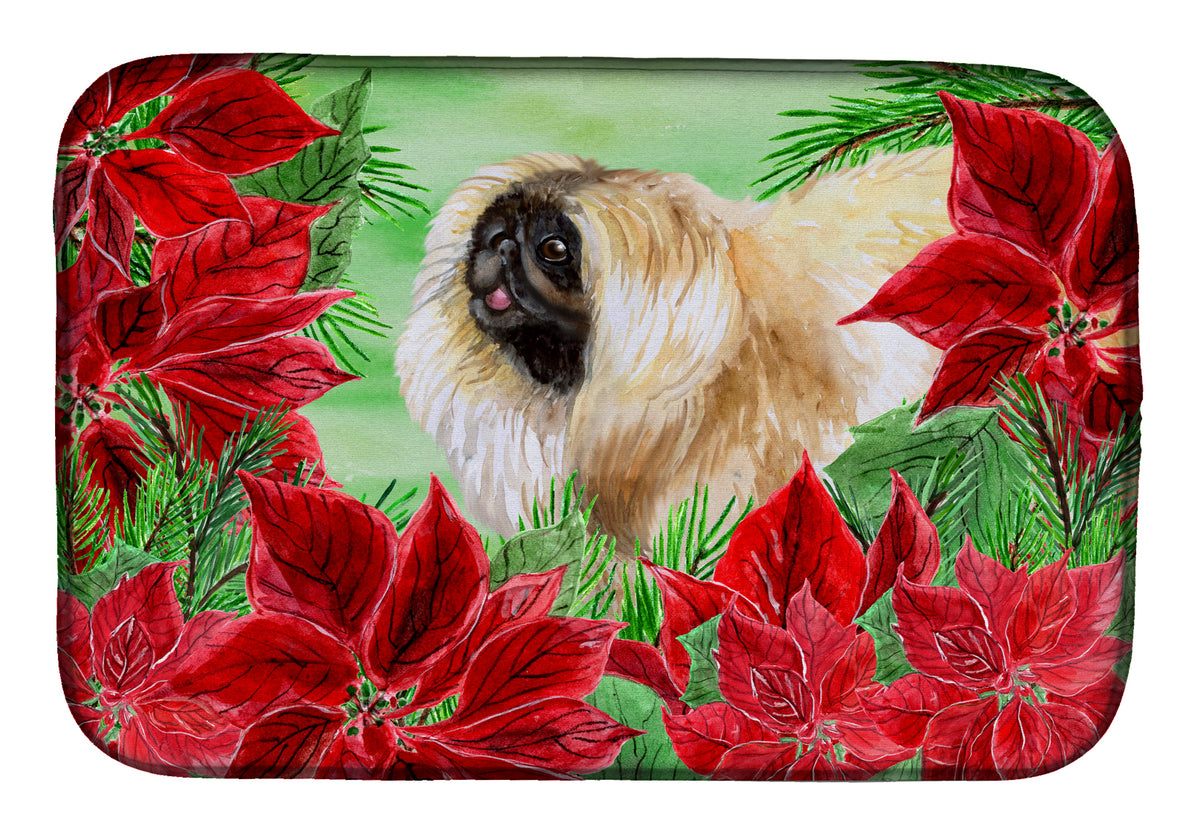 Pekingese Poinsettas Dish Drying Mat CK1329DDM  the-store.com.