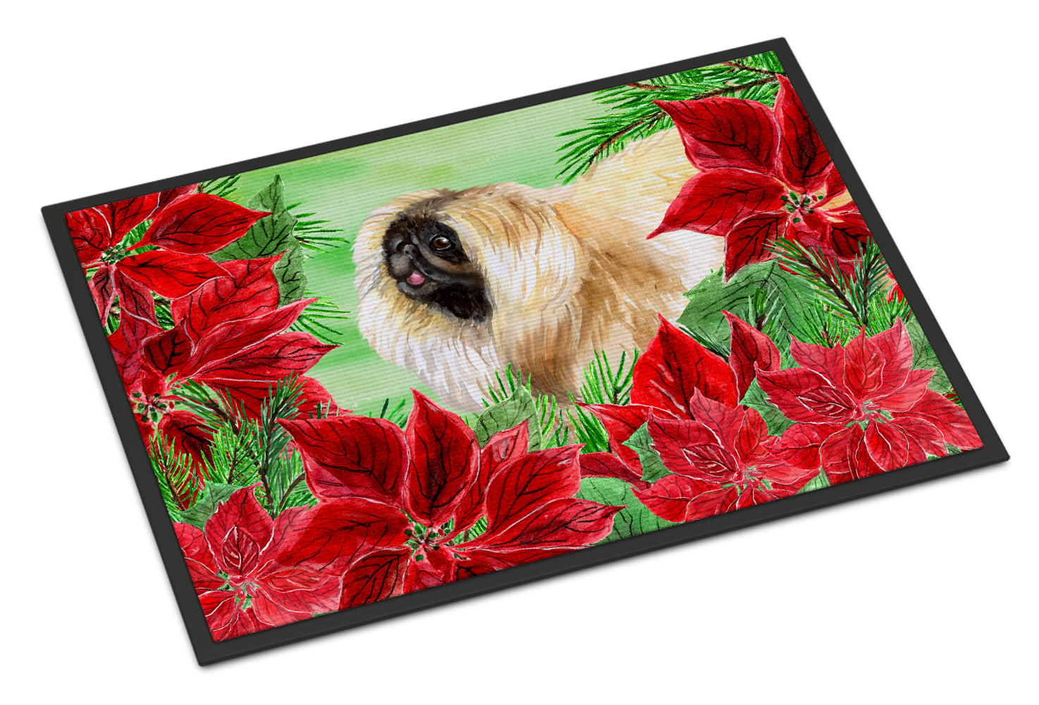 Pekingese Poinsettas Indoor or Outdoor Mat 18x27 CK1329MAT - the-store.com