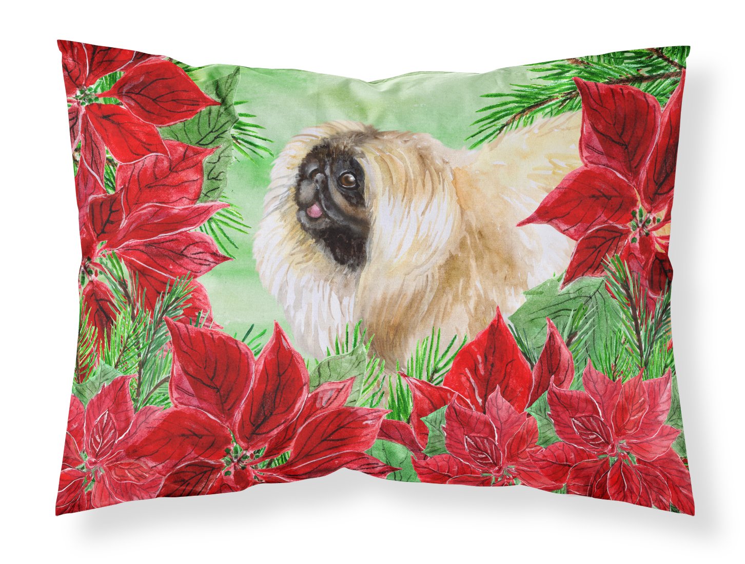 Pekingese Poinsettas Fabric Standard Pillowcase CK1329PILLOWCASE by Caroline's Treasures