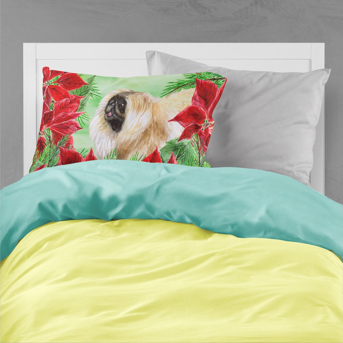 Pekingese Poinsettas Fabric Standard Pillowcase CK1329PILLOWCASE by Caroline's Treasures