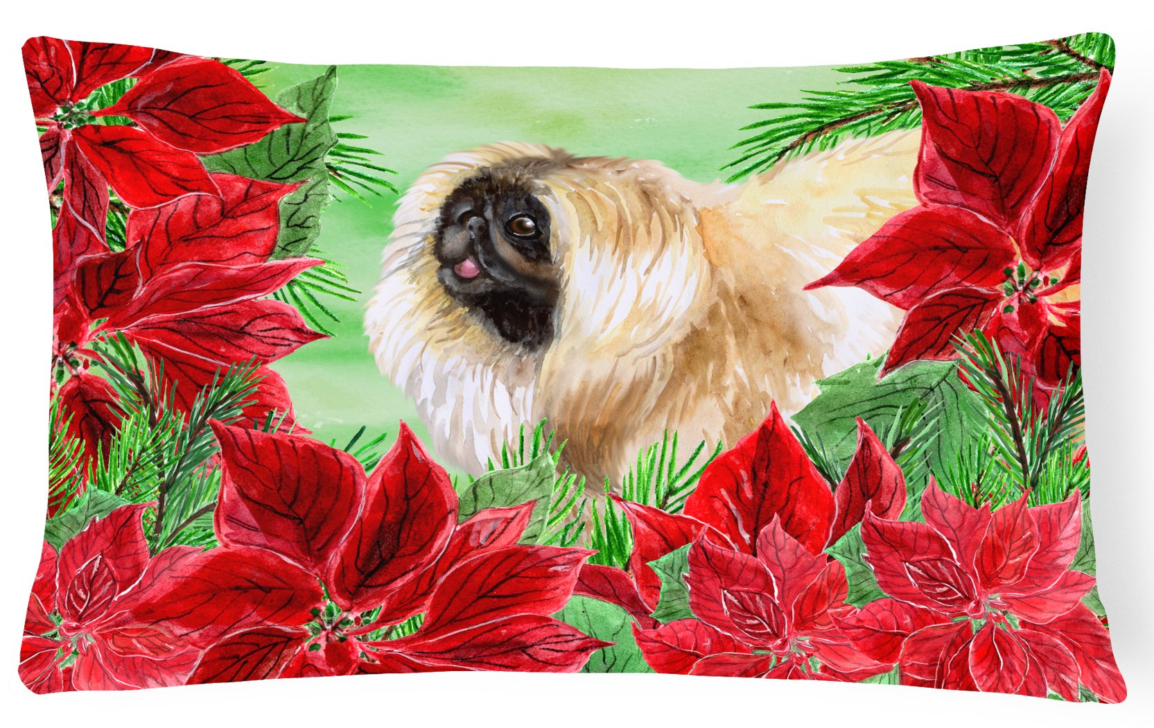 Pekingese Poinsettas Canvas Fabric Decorative Pillow CK1329PW1216 by Caroline's Treasures