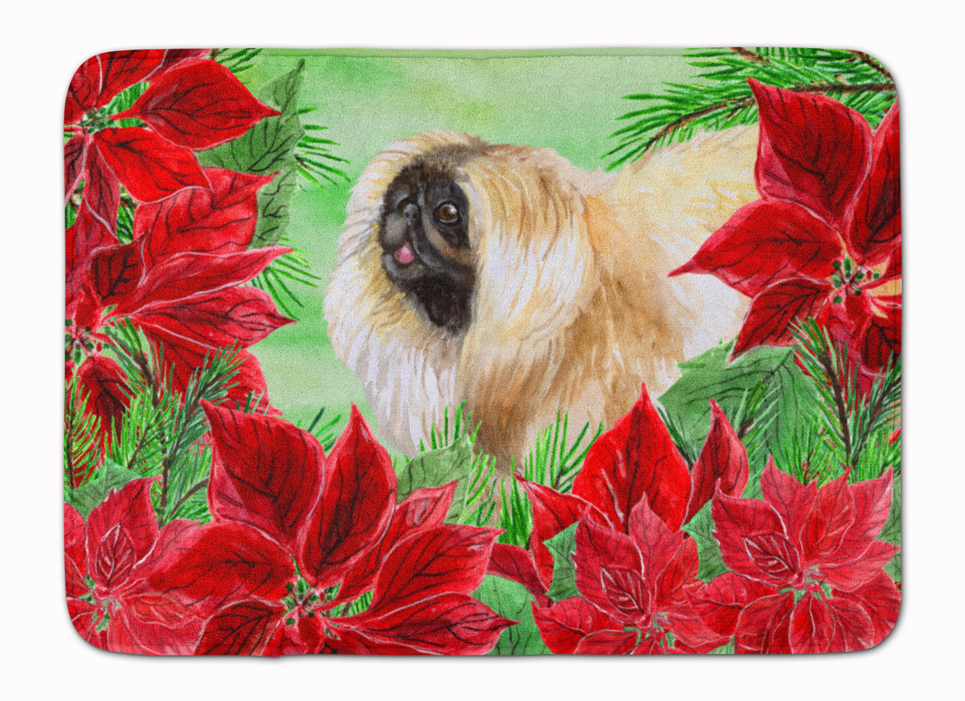 Pekingese Poinsettas Machine Washable Memory Foam Mat CK1329RUG - the-store.com