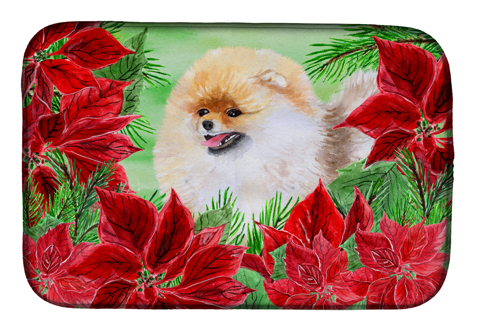 Pomeranian Poinsettas Dish Drying Mat CK1330DDM  the-store.com.