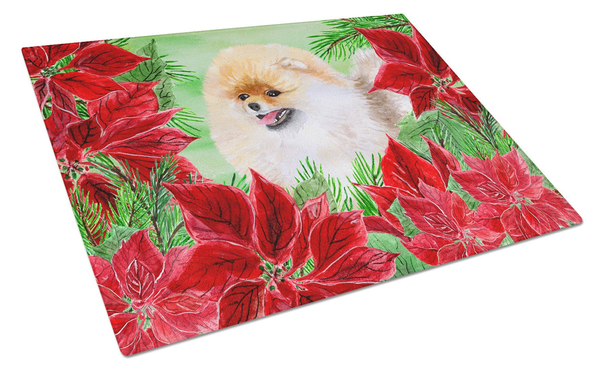 Pomeranian Poinsettas Glass Cutting Board Large CK1330LCB by Caroline&#39;s Treasures