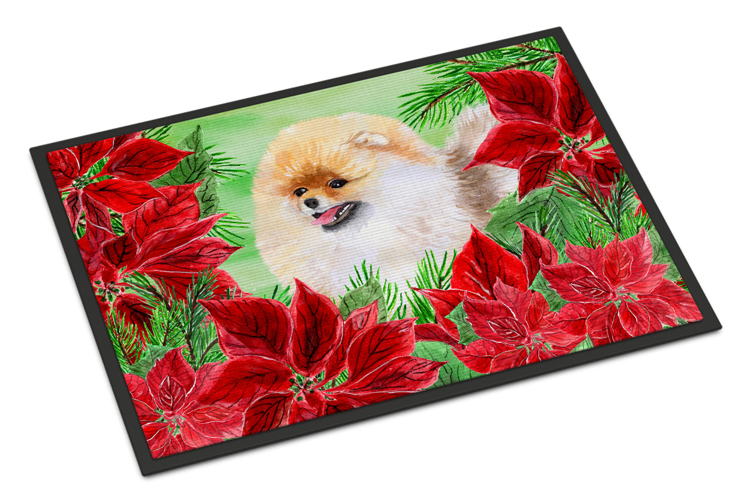 Pomeranian Poinsettas Indoor or Outdoor Mat 18x27 CK1330MAT - the-store.com