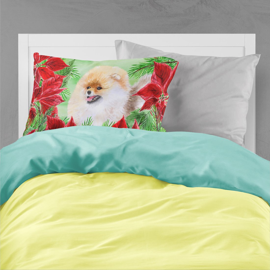 Pomeranian Poinsettas Fabric Standard Pillowcase CK1330PILLOWCASE by Caroline's Treasures