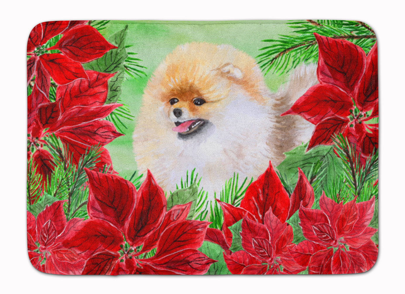 Pomeranian Poinsettas Machine Washable Memory Foam Mat CK1330RUG - the-store.com