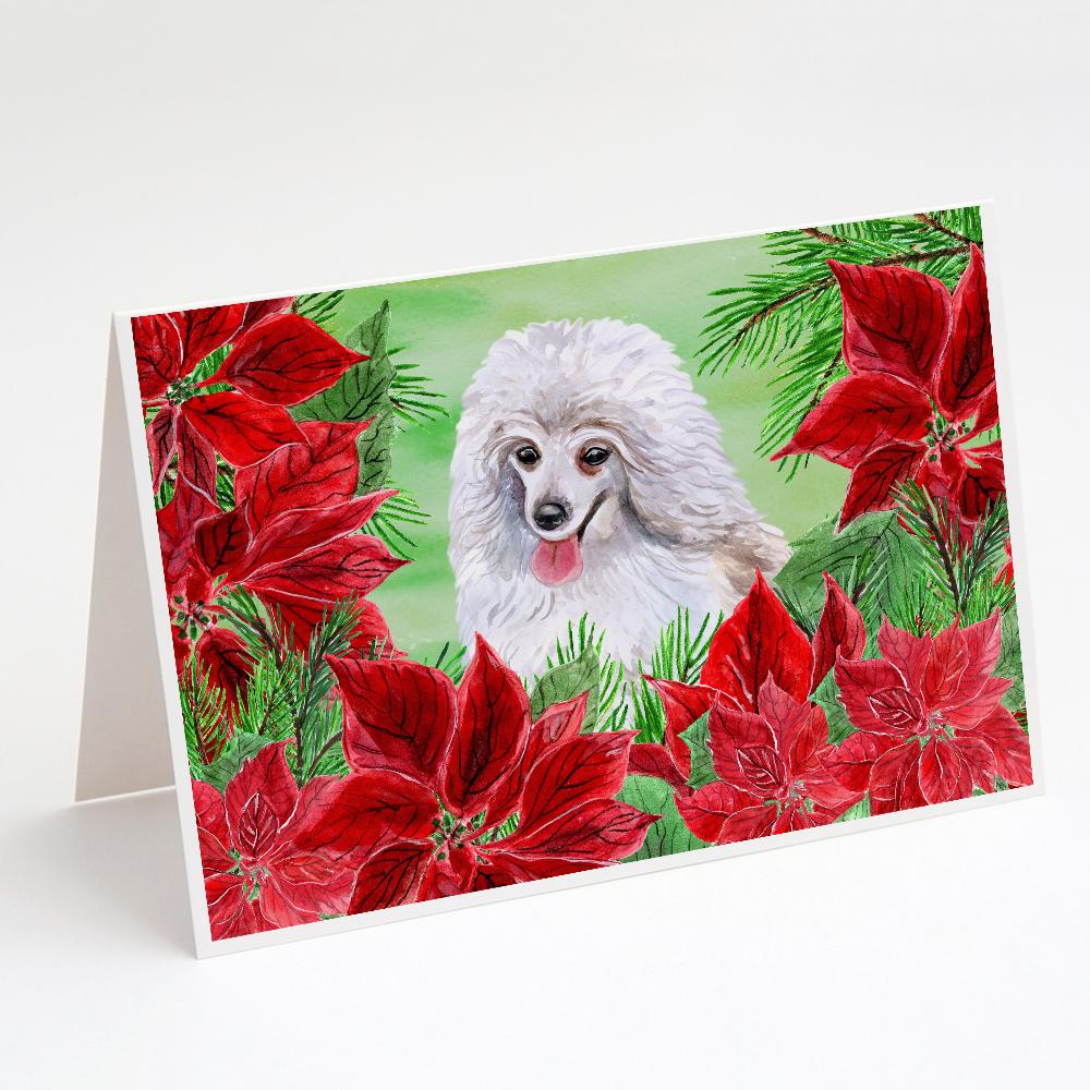 Buy this Medium White Poodle Poinsettas Greeting Cards and Envelopes Pack of 8